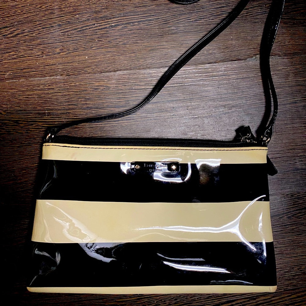 kate spade Penn Valley Amy Striped Black & Cream Patent Crossbody